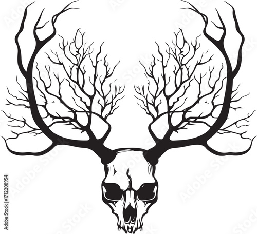 Stunning skull antlers blend nature's wild essence with dark art