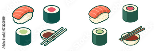 Delicious assortment of traditional Japanese sushi and maki rolls with soy sauce and chopsticks arranged for a culinary experience