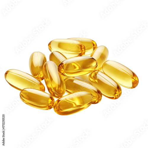 Omega 3 Fish Oil Capsules on White Background for Health and Wellness Promotion