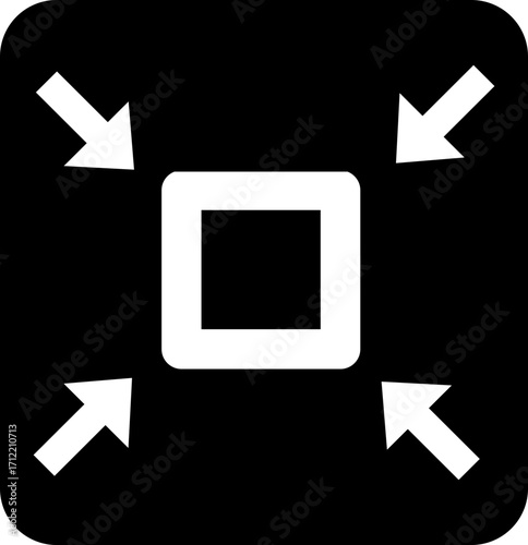 Minimize icon.Minimize icon rally compact size small scale arrows icons . shrink icon resize in arrows.minimize icon four 4 arrows icon meeting point.Minimize Icon with reflection on white background.