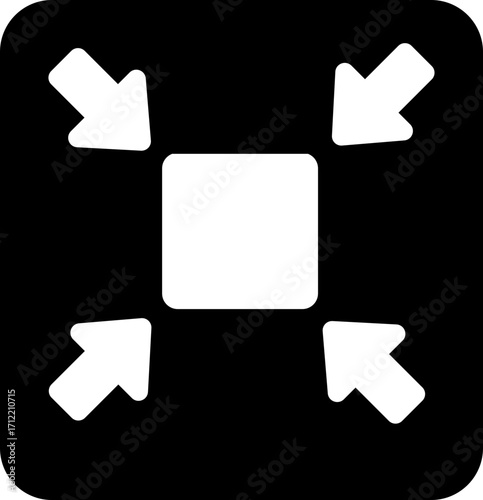 Minimize icon.Minimize icon rally compact size small scale arrows icons . shrink icon resize in arrows.minimize icon four 4 arrows icon meeting point.Minimize Icon with reflection on white background.