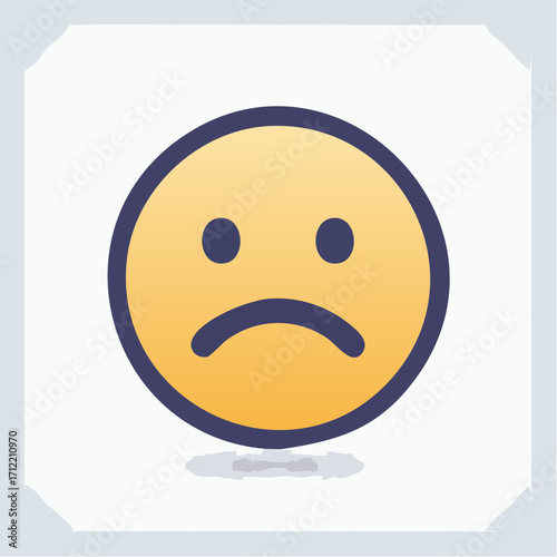 Simple flat design vector illustration of a sad face emoji. Unhappy frowning emoticon icon representing sadness, disappointment, and negative emotions