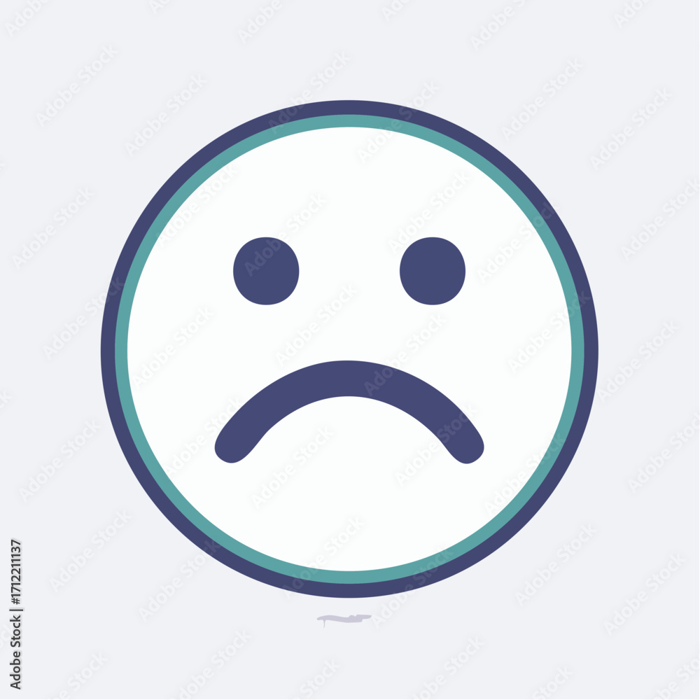 Fototapeta premium A simple flat vector icon of an unhappy, sad face emoticon. This minimalist geometric design with a bold outline expresses feelings of sadness and disappointment