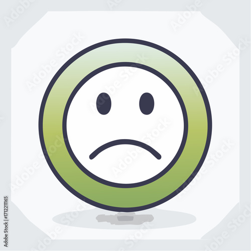 Flat vector design of a minimalist sad face icon with a bold geometric outline, an emoji for expressing dissatisfaction or sadness