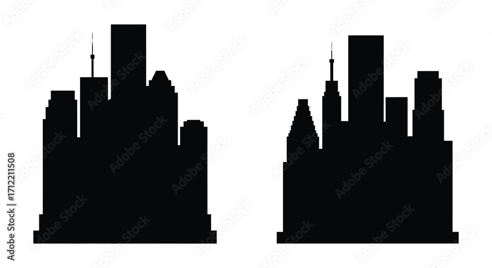 Fototapeta premium Silhouetted city skylines against a stark white background modern architecture