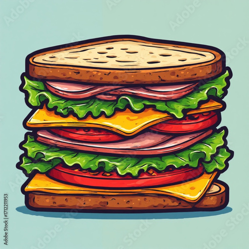 A vibrant illustration of a layered sandwich, showcasing its ingredients.