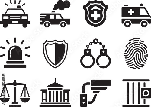 Justice symbols icons police law security crime justice system
