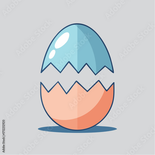 A stylized, colorful cracked egg illustration, symbolizing new beginnings and springtime, presented in a clean, modern flat vector art style