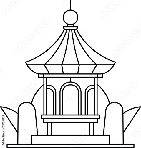 Rooftop Lantern Festival Coloring Page, Night Sky Celebration Illustration