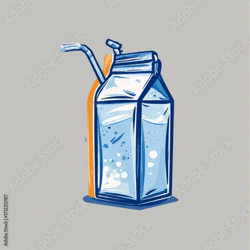 Cartoon illustration of a carton of milk with a straw.