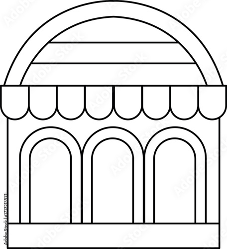 Rainbow Market Walls Coloring Page, Festive Urban Illustration