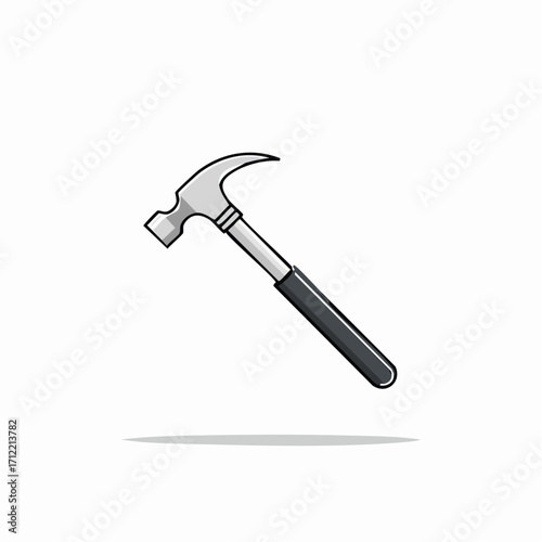 Minimalist flat vector icon of a classic claw hammer, construction and repair tool with bold outline, isolated on white