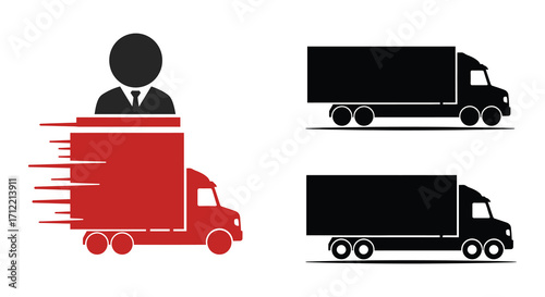 Delivery service with a driver and trucks in a simple design