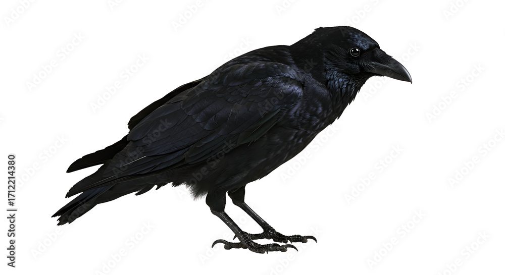 Obraz premium Black crow perching isolated PNG with Transparent Background