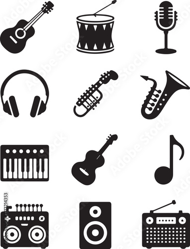 Diverse music icons create vibrant soundscape visuals