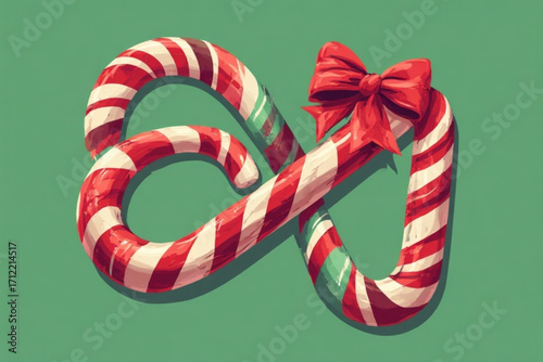 Two intertwined candy canes shaped like an infinity symbol, decorated with a red ribbon.