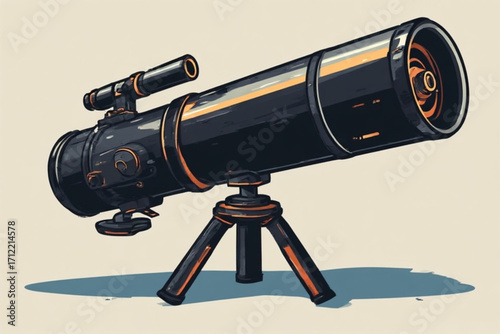 A stylized illustration of a modern astronomical telescope on a tripod, showcasing its detailed design elements.