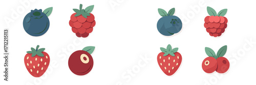 Collection of colorful fresh berries and fruits in a charming paper cut style with layered graphic elements