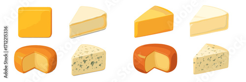 Delicious assortment of various cheese types including cheddar, brie, and blue cheese wedges and wheels