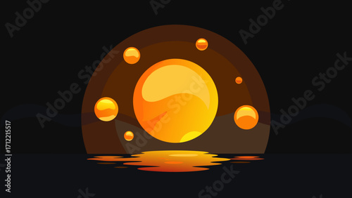 Molten Prism Bubbles Glowing In Black Water