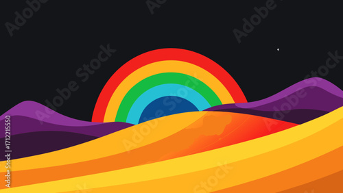 Molten Rainbow Dunes Glowing In Obsidian Desert