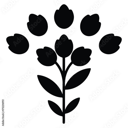 Abstract floral design with buds and blossoms in silhouette style