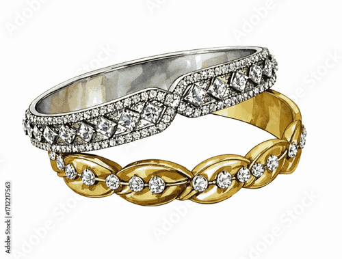 Gilded Sparkle Gold diamond bracelet isolated watercolor vector illustration svg