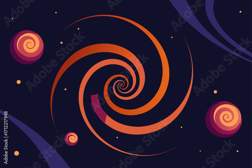 Colorful swirling galactic light energy illuminating a spiral space design
