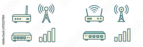 Modern collection of wireless network and internet communication technology symbols for web and mobile interfaces