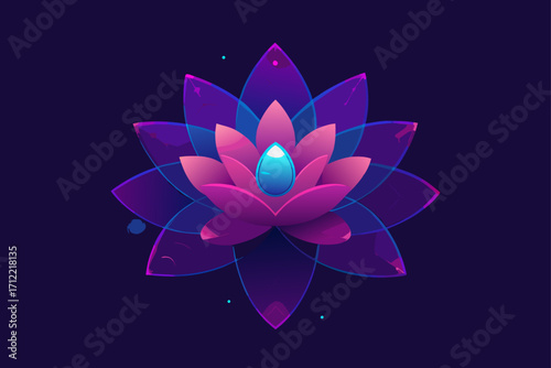 A vibrant pink water lotus lily flower illustration floating in a pond