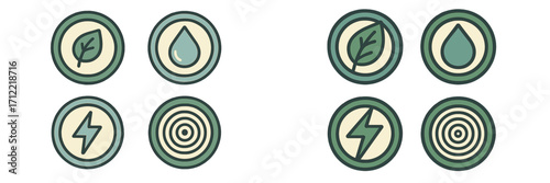 Leaf water drop lightning bolt concentric circle for environmental sustainability and energy resources