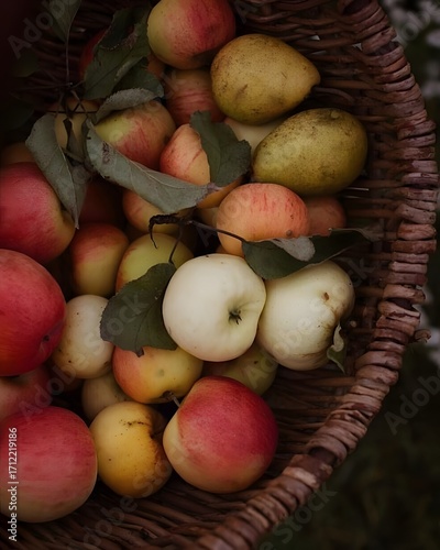 Apples and pears in a basket