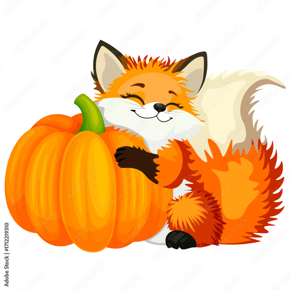 Fototapeta premium red fox with a pumpkin without a background