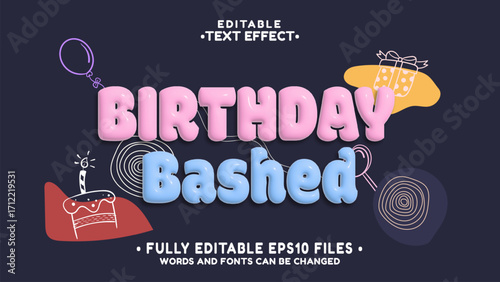 3d cute inflate birthday bashed text effect