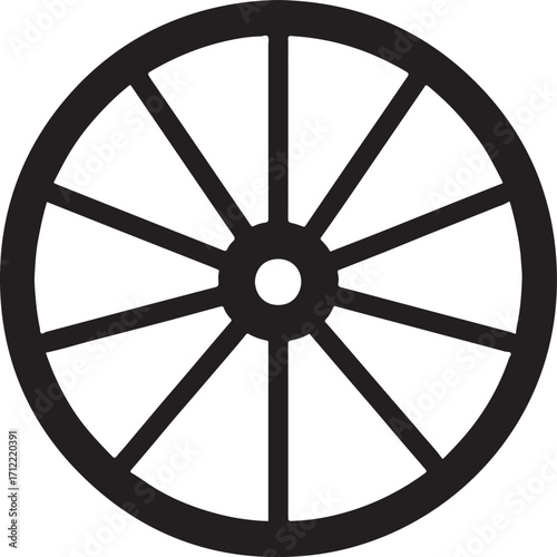 Silhouette vector of retro wagon wheel, perfect for vintage, western, and rustic design projects.