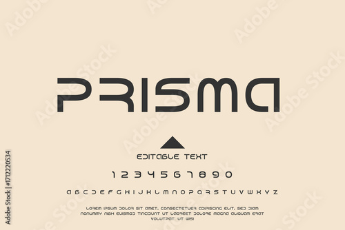 Modern geometric sans serif font alphabet and numbers with editable text