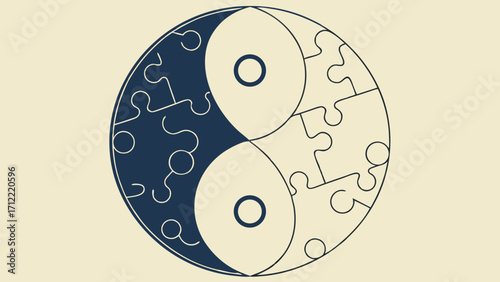Yin Yang Symbol Formed with Puzzle Pieces Representing Balance and Harmony
