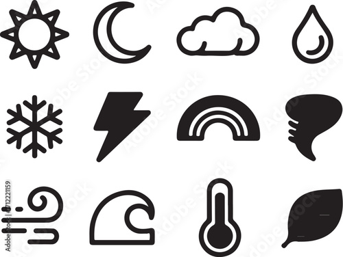 Modern weather icons set for forecasts and climate