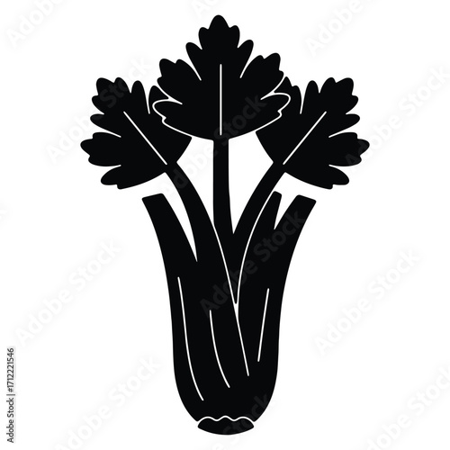 Silhouette illustration of celery with leaves isolated on white background