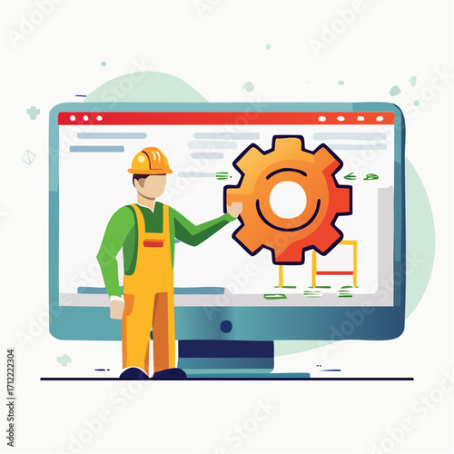 Technical expert performing website maintenance and system configuration, showcasing engineering and development solutions for optimal performance