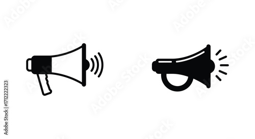 Two black megaphone icons with sound waves demonstrate audio communication