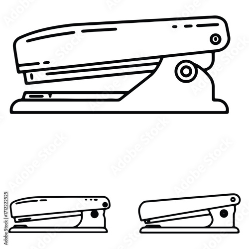 Stapler vector icon set simple outline style office supply stationery