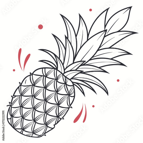 Minimalist illustration of a pineapple with detailed crosshatch pattern and leafy crown on a white background vector