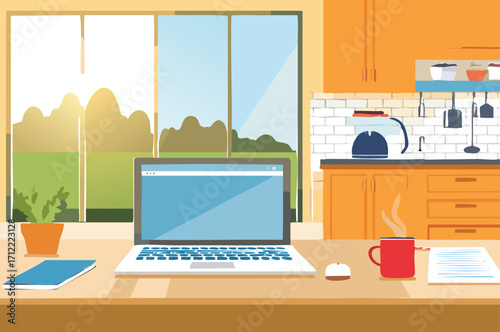 home office interior with laptop