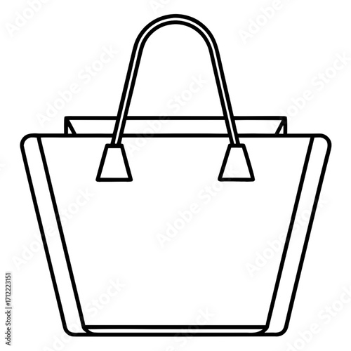Minimalist outline drawing of a simple tote bag with handles and a rectangular shape suitable for shopping trips vector