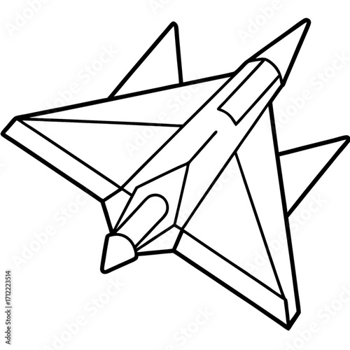 Minimalist outline drawing of a fighter jet with triangular wings and a pointed nose in a simple black and white design vector
