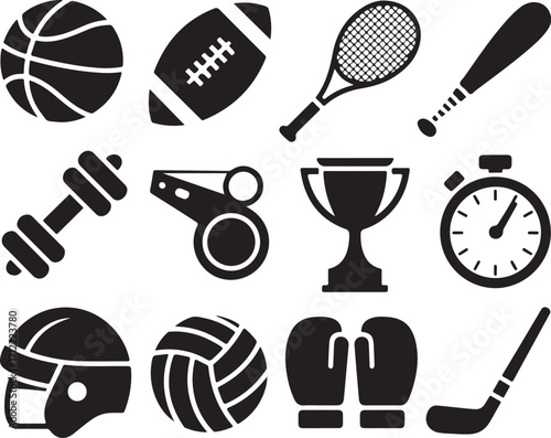 Diverse sports equipment icons for winning and training