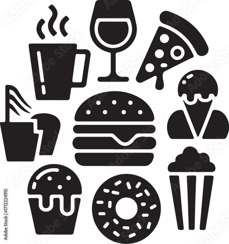 Delicious food icons create a tempting collage