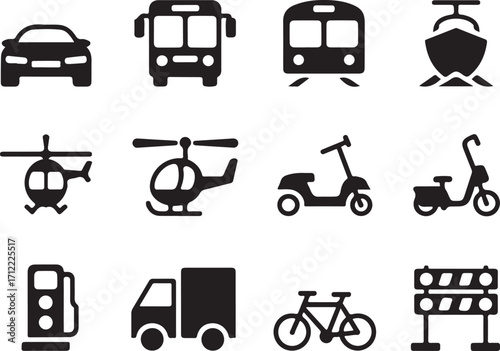 Diverse transport icons for modern travel and logistics