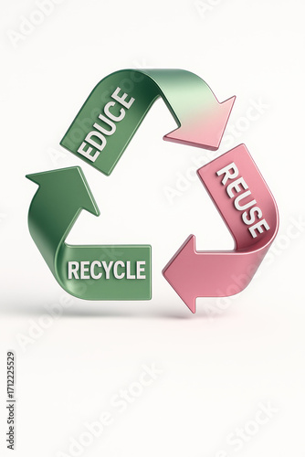 Recycle Concept Icon: Captivating environmental emblem, depicting the fundamental principles of Reduce, Reuse, and Recycle in a photorealistic display.